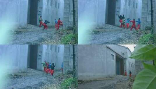在街道上练习武术的孩子高清在线视频素材下载