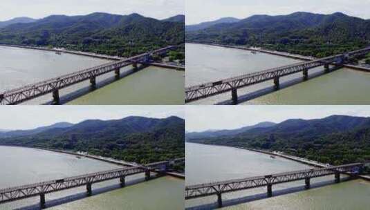 杭州钱塘江公铁双用桥高清在线视频素材下载