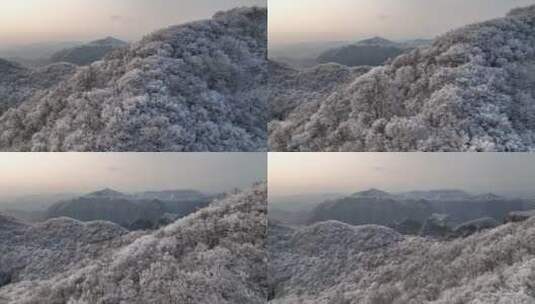 航拍焦作云台山峰林峡山脉冬季雾凇雪景高清在线视频素材下载