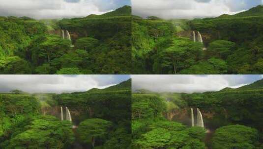 夏威夷森林瀑布景观航拍高清在线视频素材下载