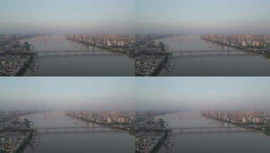 湖北武汉 长江 大桥 鹦鹉洲大桥 清晨 航拍高清在线视频素材下载