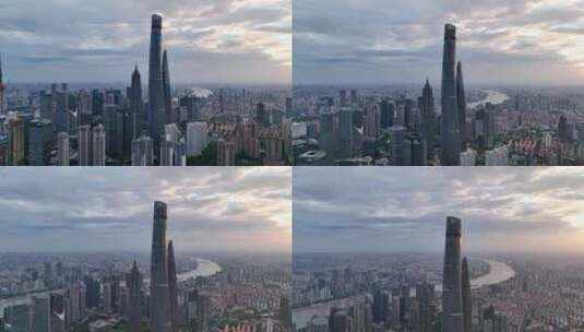 上海外滩陆家嘴清晨日出魔幻天台风天航拍高清在线视频素材下载
