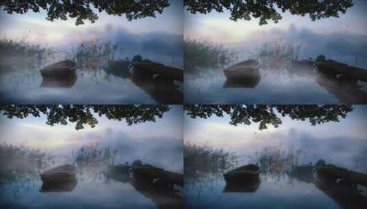 大自然森林山峰平静的湖面小船高清在线视频素材下载