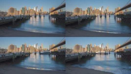 延时拍摄纽约城市港口高清在线视频素材下载