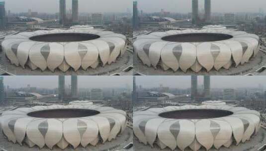 杭州市奥林匹克体育中心大莲花航拍高清在线视频素材下载
