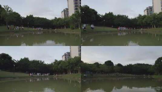 广州黄埔区盈翠公园大人小孩玩耍高清在线视频素材下载