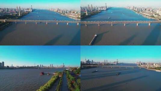 多镜头武汉长江大桥和武汉长江二桥航拍高清在线视频素材下载
