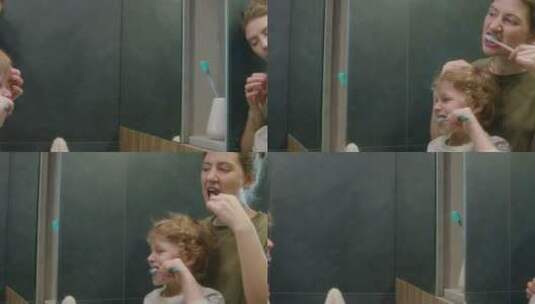 母亲带孩子刷牙高清在线视频素材下载