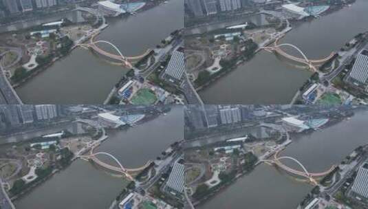 广州海心桥傍晚航拍高清在线视频素材下载