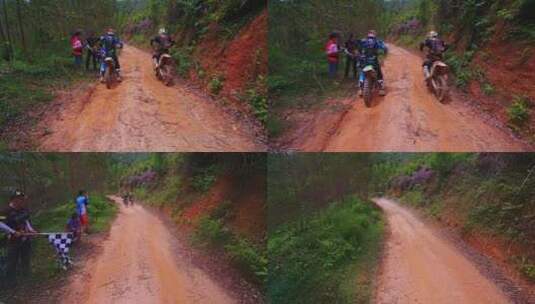 航拍山地越野丛林赛道赛车手起跑线出发高清在线视频素材下载