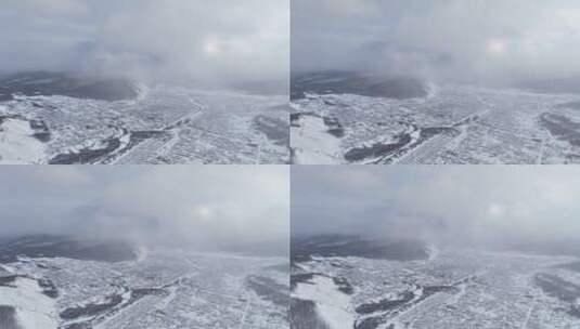 航拍大兴安岭山村降雪高清在线视频素材下载