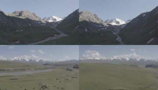 新疆风光高山草原雪山航拍实拍4K素材高清在线视频素材下载
