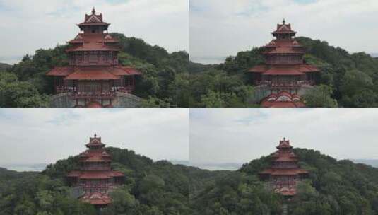 航拍武汉磨山山顶地标历史古建筑楚天台高清在线视频素材下载