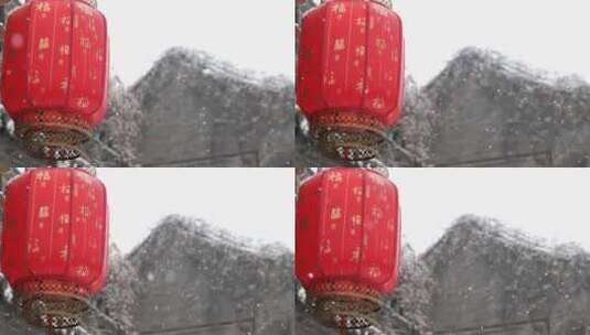 雪景 大雪 红灯笼 古建筑高清在线视频素材下载