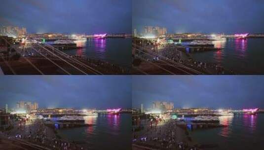 青岛灯光秀青岛城市夜景航拍高清在线视频素材下载