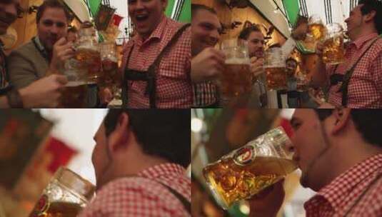 慕尼黑啤酒节 外国男人高呼碰杯高清在线视频素材下载