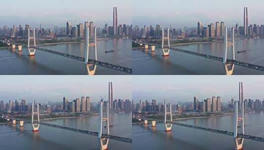 航拍武汉长江二桥4k高清在线视频素材下载