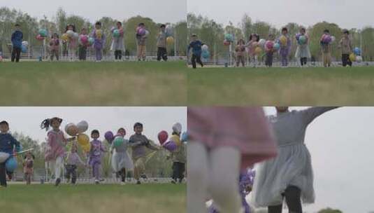 孩子们在草地上快乐奔跑画面高清在线视频素材下载