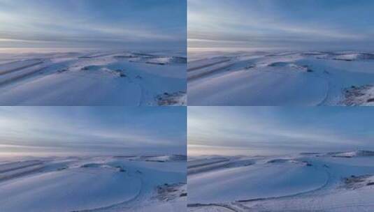航拍4K东北雪域雪原日落高清在线视频素材下载