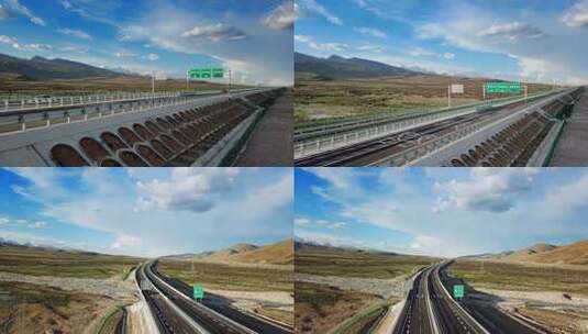 青藏公路那曲到拉萨高速上行驶汽车高清在线视频素材下载