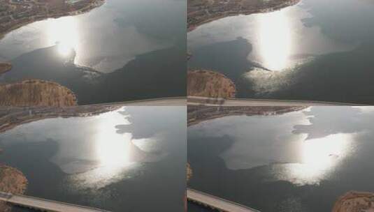 山东济南华山湖湿地秋冬航拍高清在线视频素材下载