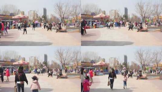 游乐场游乐园儿童乐园广场人们奔跑孩子高清在线视频素材下载