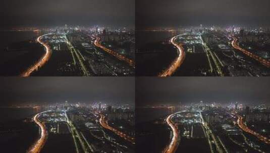 4K深圳南山区滨海大道夜景航拍高清在线视频素材下载