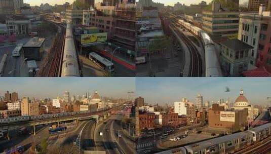 4K城市航拍纽约威廉斯堡地铁列车进站出站高清在线视频素材下载
