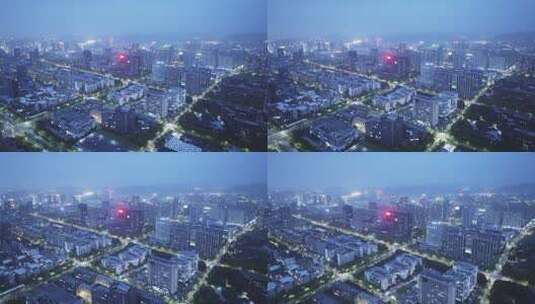 傍晚杭州滨江城市天际线航拍高清在线视频素材下载