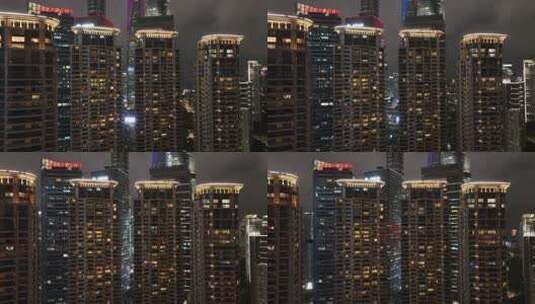 上海陆家嘴汤臣一品夜景航拍高清在线视频素材下载