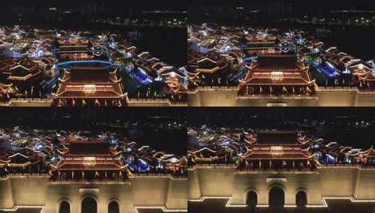 4A景区广西崇左太平古城夜景航拍高清在线视频素材下载