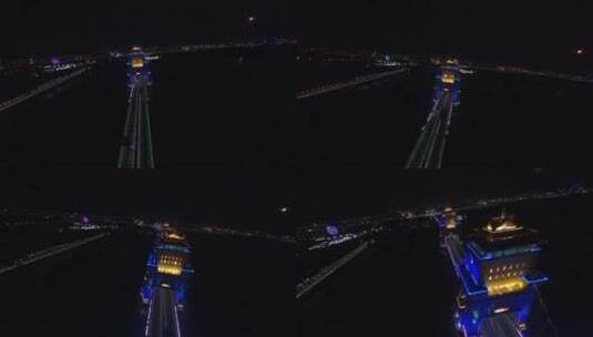 穿越机航拍扬州万福大桥夜景高清在线视频素材下载