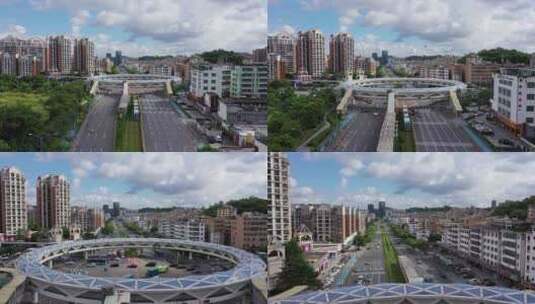 深圳龙华观澜大运站环形天桥航拍前进高清在线视频素材下载