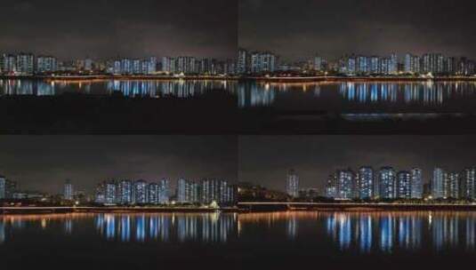 温州瓯江畔傍晚蓝调航拍高清在线视频素材下载
