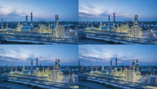 大型石化炼油厂傍晚航拍高清在线视频素材下载