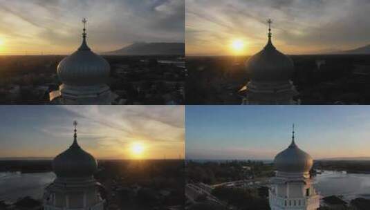 夕阳下的清真寺屋顶高清在线视频素材下载