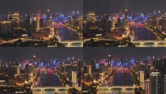 广州沿江西路夜景航拍高清在线视频素材下载