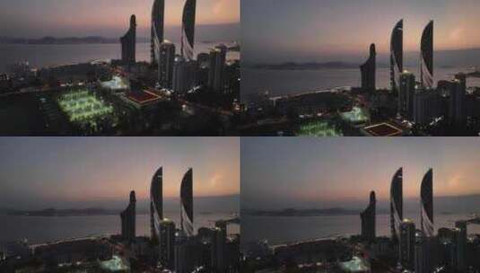 厦门世茂双子塔夜景航拍高清在线视频素材下载