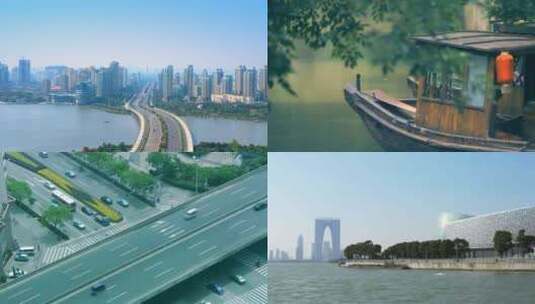 苏州 园林城市 鸟瞰标志性建筑雁塔水景水桥高清在线视频素材下载
