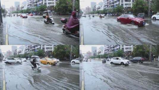 西安突发暴雨路面积水严重高清在线视频素材下载