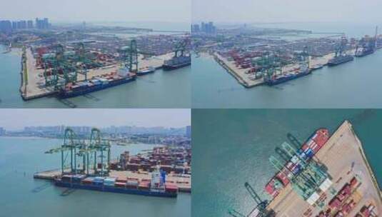 航拍港口物流码头集装箱大船入港供应链高清在线视频素材下载