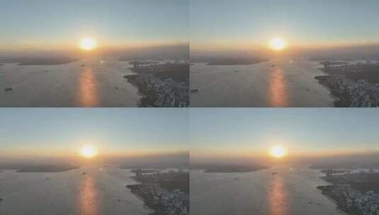 厦门海岸线风光航拍思明区日落阳光夕阳日出高清在线视频素材下载