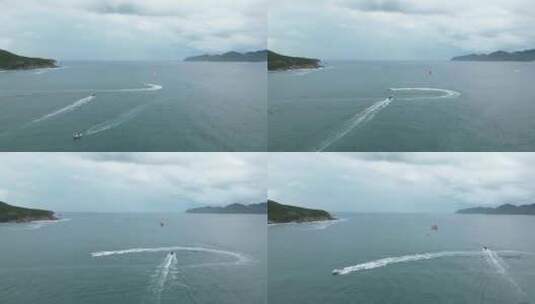 深圳西涌景区海上游玩游船航拍高清在线视频素材下载