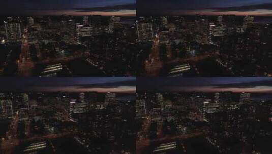 北美城市主要城市天际线鸟瞰夜间鸟瞰视角高清在线视频素材下载