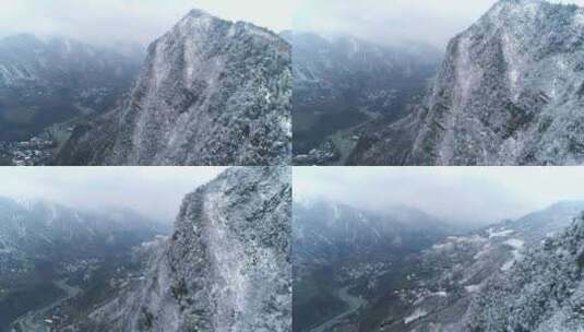 四川都江堰虹口冬季航拍雪景高清在线视频素材下载