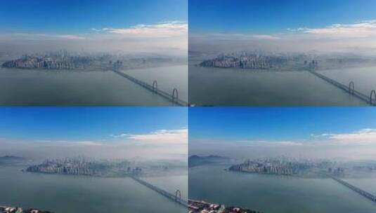 航拍杭州之江大桥 钱江新城高清在线视频素材下载