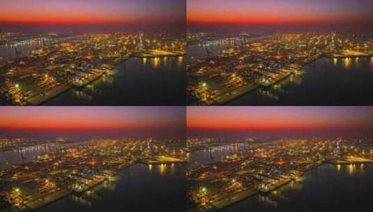 航拍夜景天津港集装箱货运码头高清在线视频素材下载