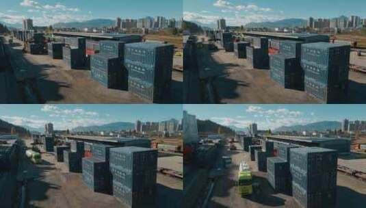 铁路物流货运仓库集装箱排列堆积高清在线视频素材下载
