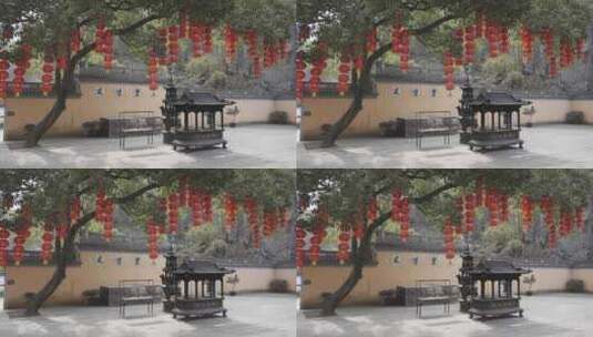 新昌大佛寺 寺庙里的香炉高清在线视频素材下载