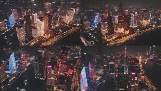 广州新CBD琶洲群楼夜景灯光秀航拍4K视频高清在线视频素材下载